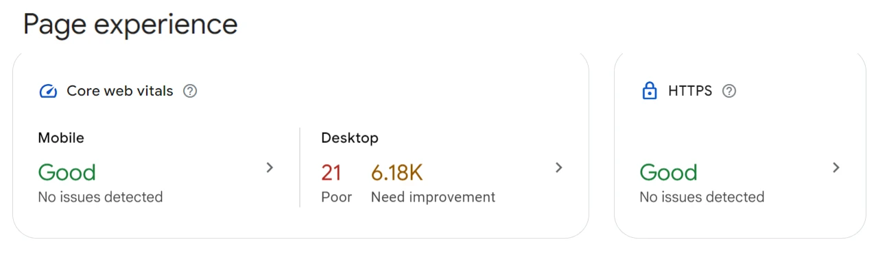 Page Experience report in Google Search Console